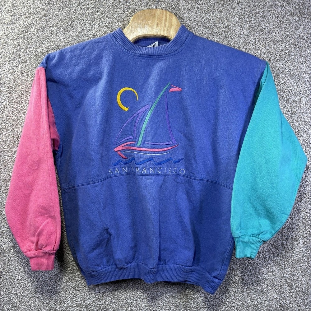 Vintage Crazy Shirts Sweatshirt‎ Mens Medium Blue San Francisco Sailboat 90s